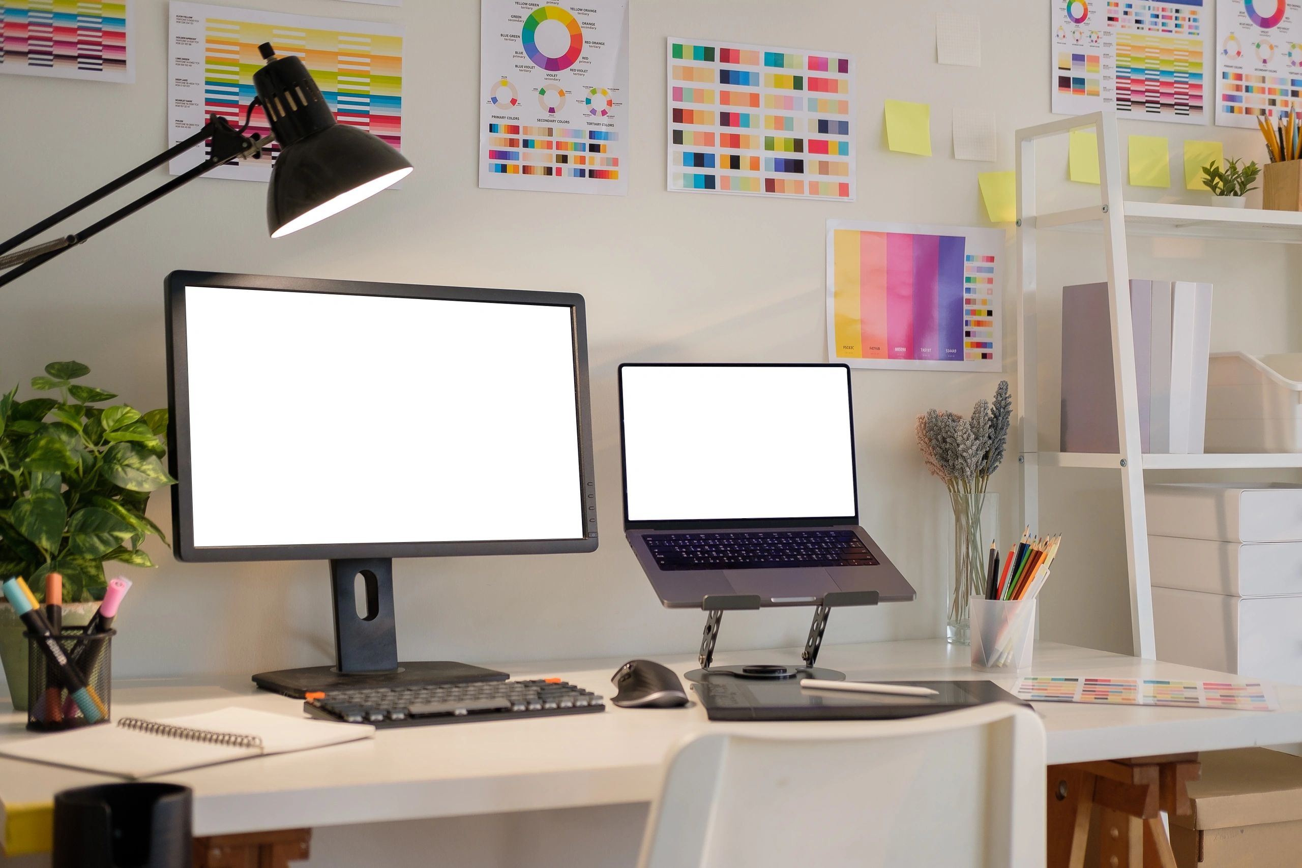 creative workspace desk laptop