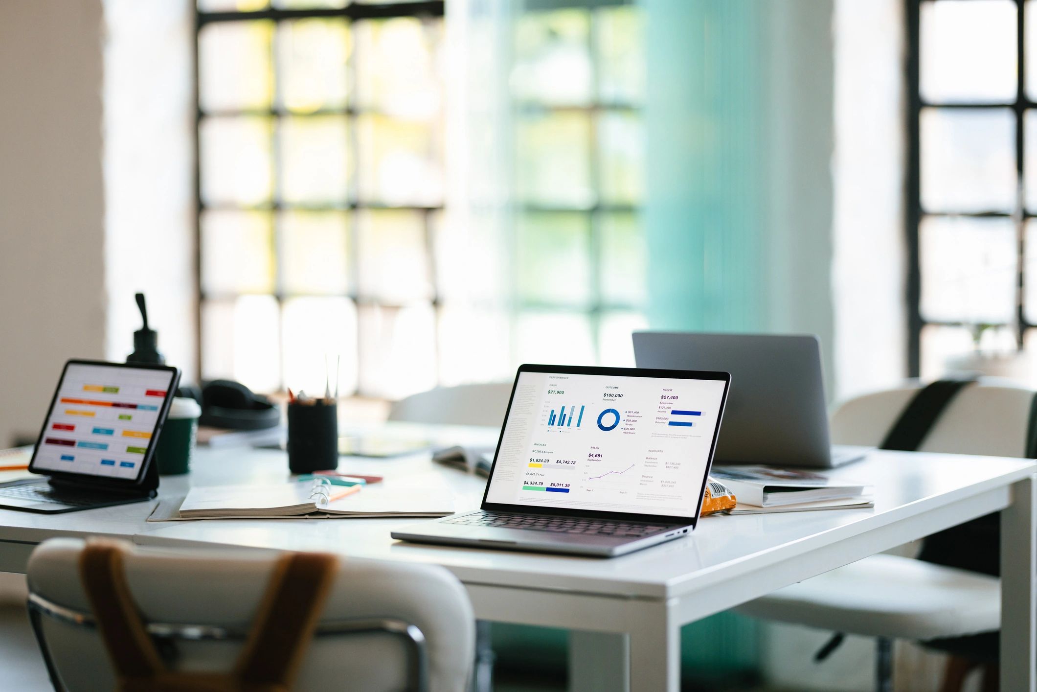 creative workspace desk laptop